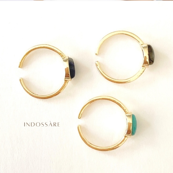 Adjustable Semi Precious Oval Stacked Ring Set of 3 - Picture 2 of 7